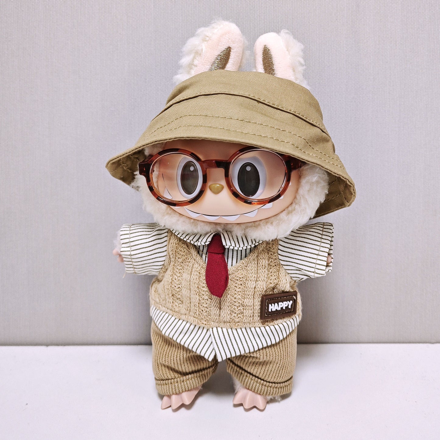 Labubu Clothes Retro British style Doll Outfits Hat Leopard Glass Camera Suit For 15/17cm Labubu