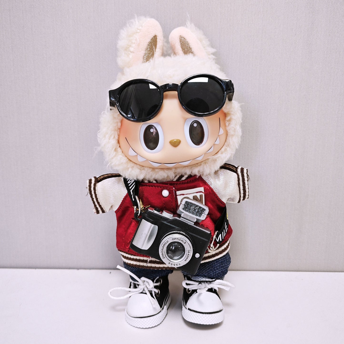 Labubu Clothes For 17cm Doll Outfits Baseball Jacket Tops Jeans Skirt Sunglasses Camera Fashion Accessories