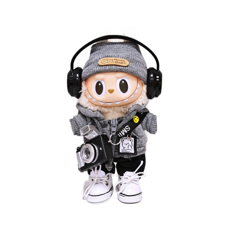 Labubu Clothing Set For 15cm/17cm Doll Hooded Sweatshirt Tops Pant Headphone Glass Shoes Camera