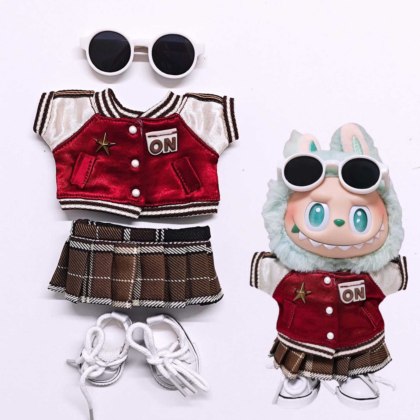 Labubu Clothes For 17cm Doll Outfits Baseball Jacket Tops Jeans Skirt Sunglasses Camera Fashion Accessories