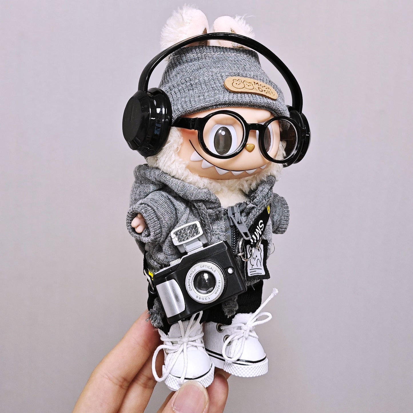 Labubu Clothing Set For 15cm/17cm Doll Hooded Sweatshirt Tops Pant Headphone Glass Shoes Camera