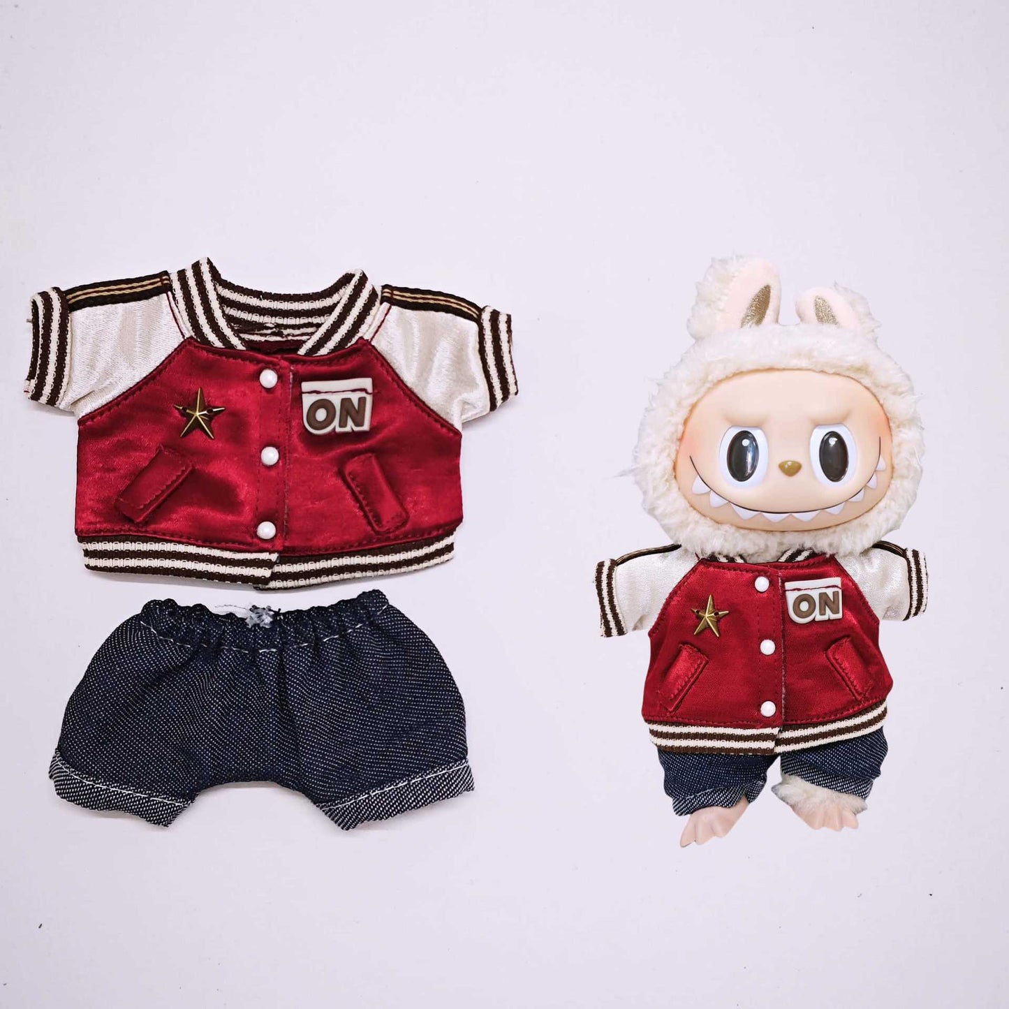 Labubu Clothes For 17cm Doll Outfits Baseball Jacket Tops Jeans Skirt Sunglasses Camera Fashion Accessories
