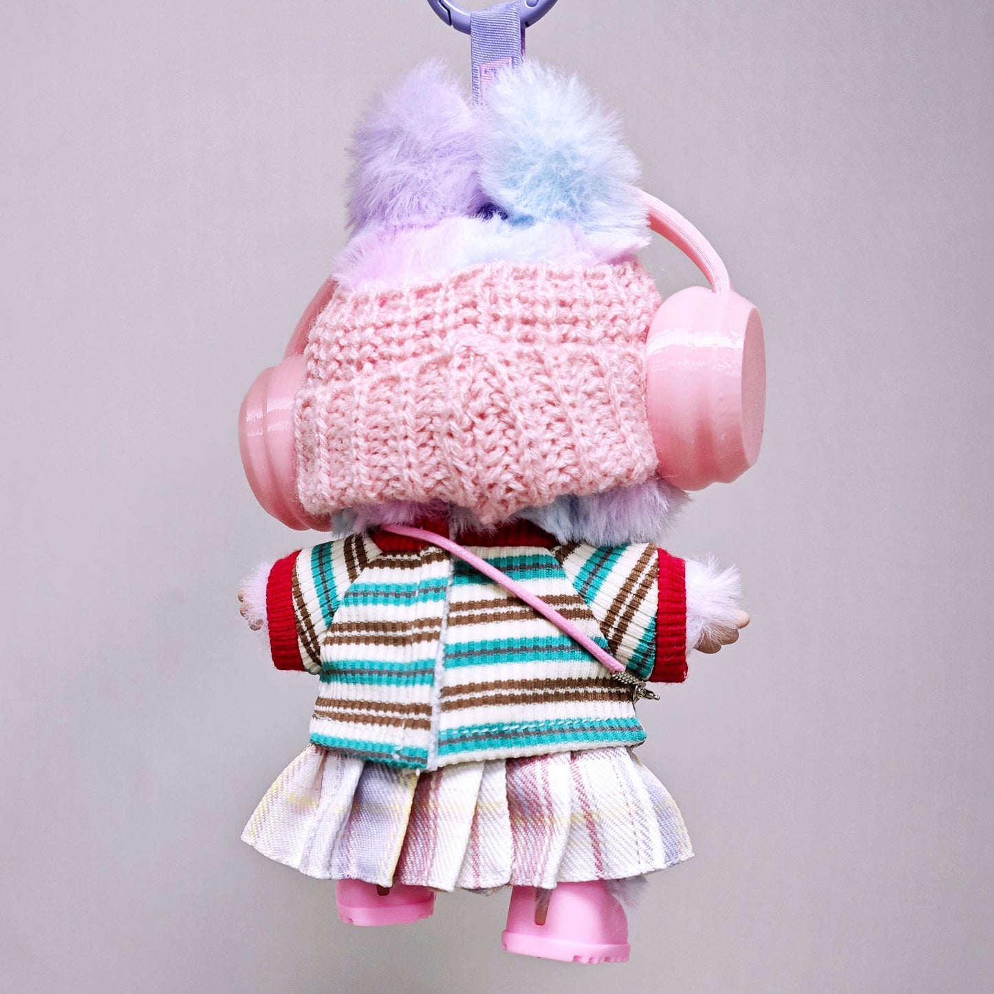 Labubu Clothes Striped T-Shirt+Pleated Skirt+Headphone+Hat+Shoes+Glass+Rabbit Accessories 7PCS Outfits Set