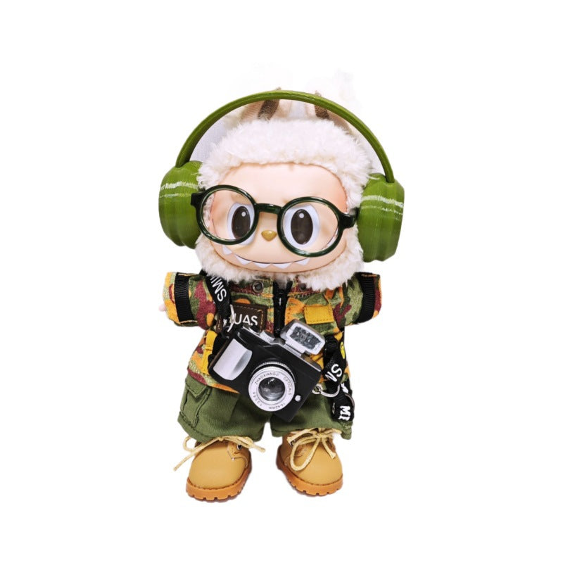 Labubu Clothes Set Fashion Camouflage Tops and Pant Headphone Camera Outfits For 15cm/17cm Lafufu