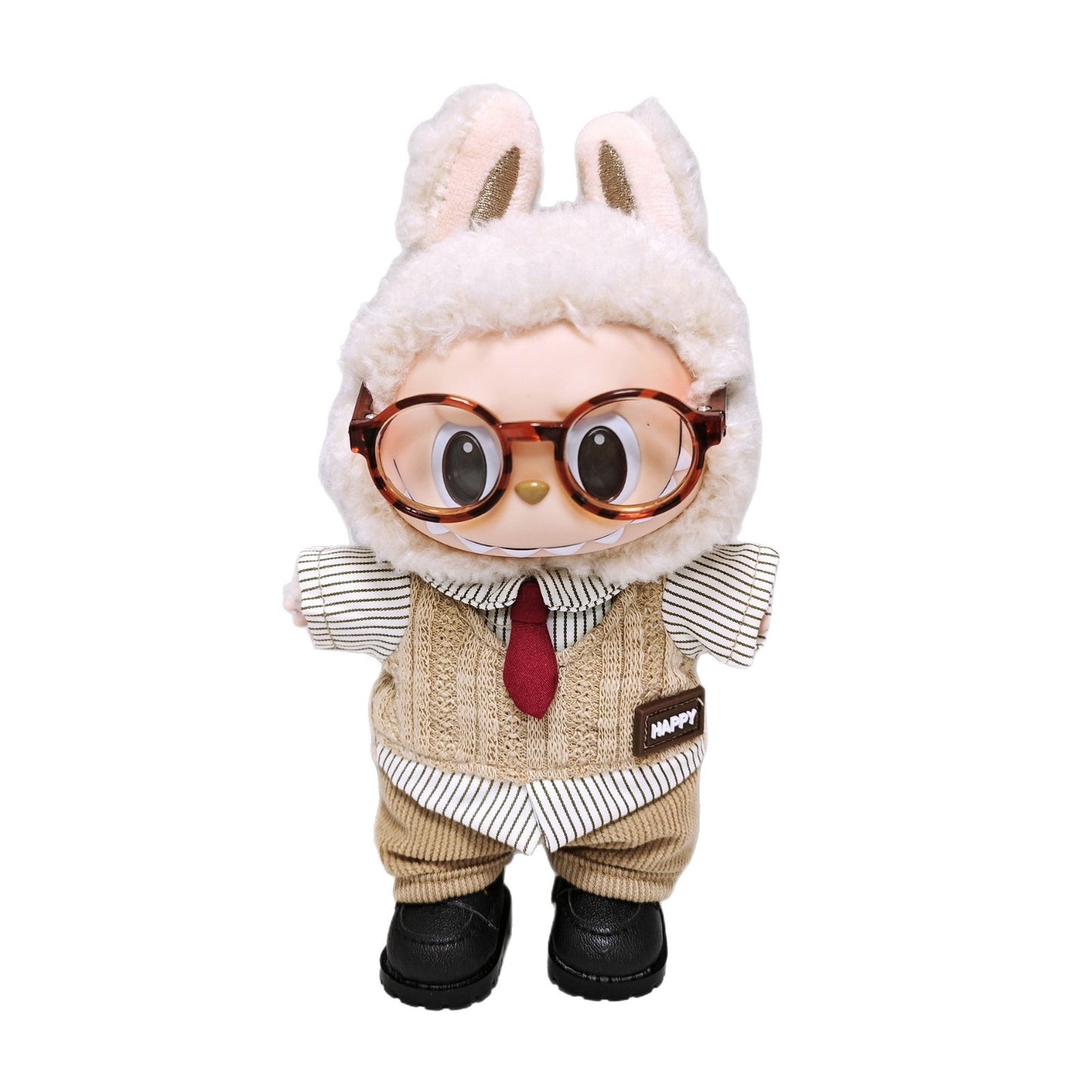 Labubu Clothes Retro British style Doll Outfits Hat Leopard Glass Camera Suit For 15/17cm Labubu