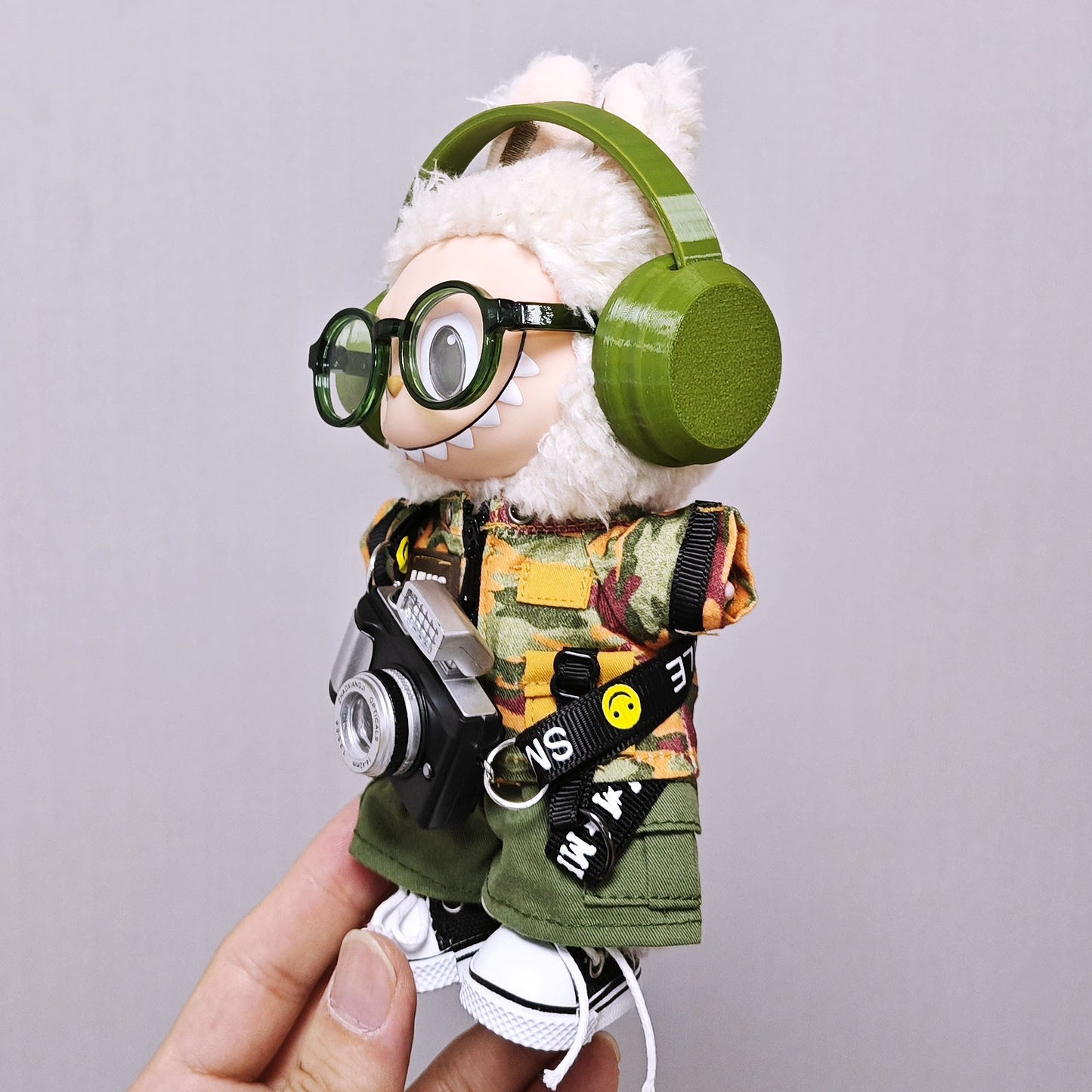 Labubu Clothes Set Fashion Camouflage Tops and Pant Headphone Camera Outfits For 15cm/17cm Lafufu