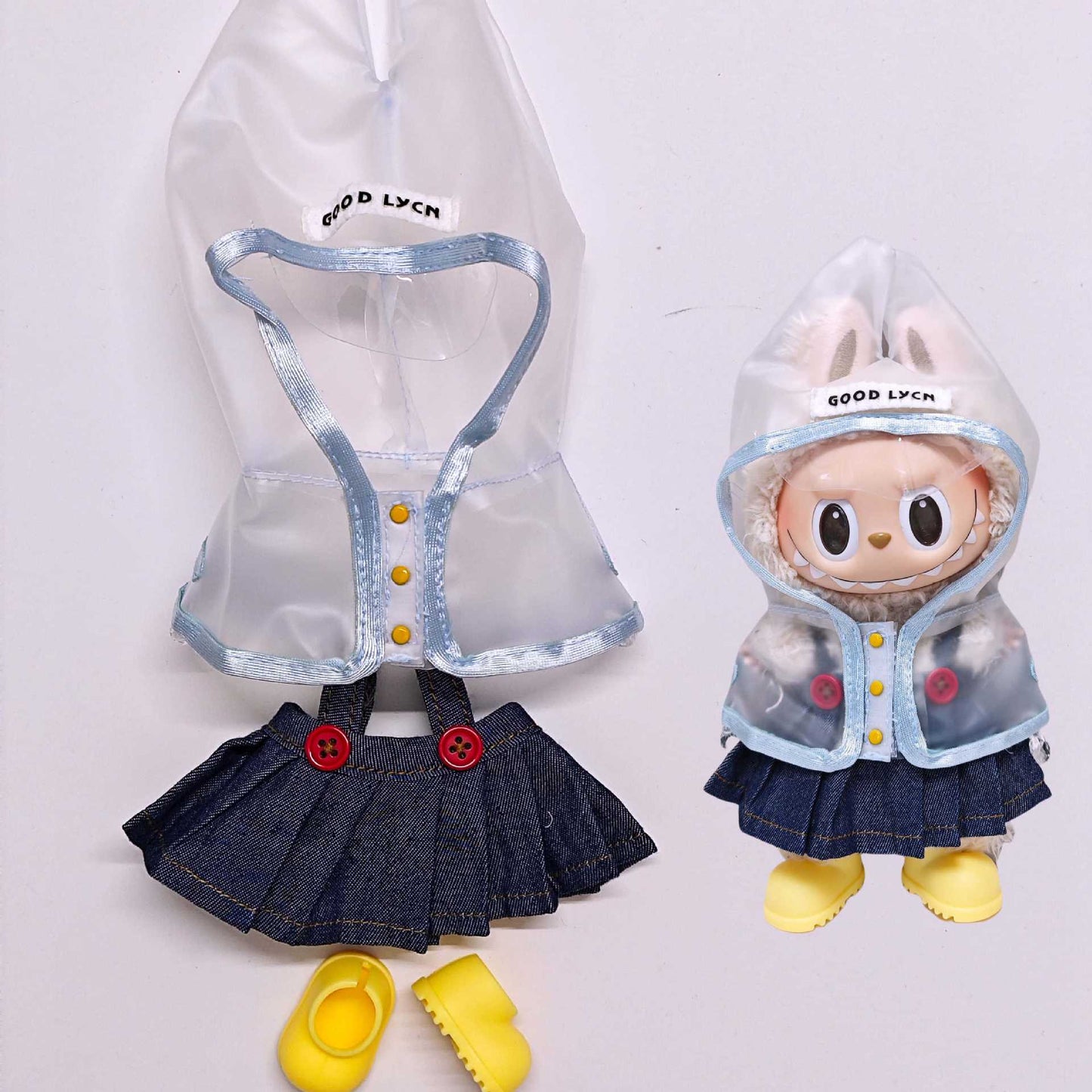 Labubu Raincoat For 15-17cm Doll Clothes Suspender Skirt Shoes Outfits Set
