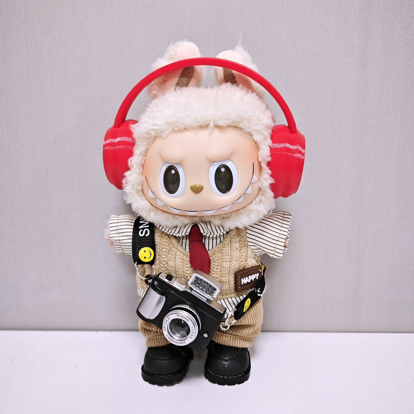 Labubu Clothes Retro British style Doll Outfits Hat Leopard Glass Camera Suit For 15/17cm Labubu