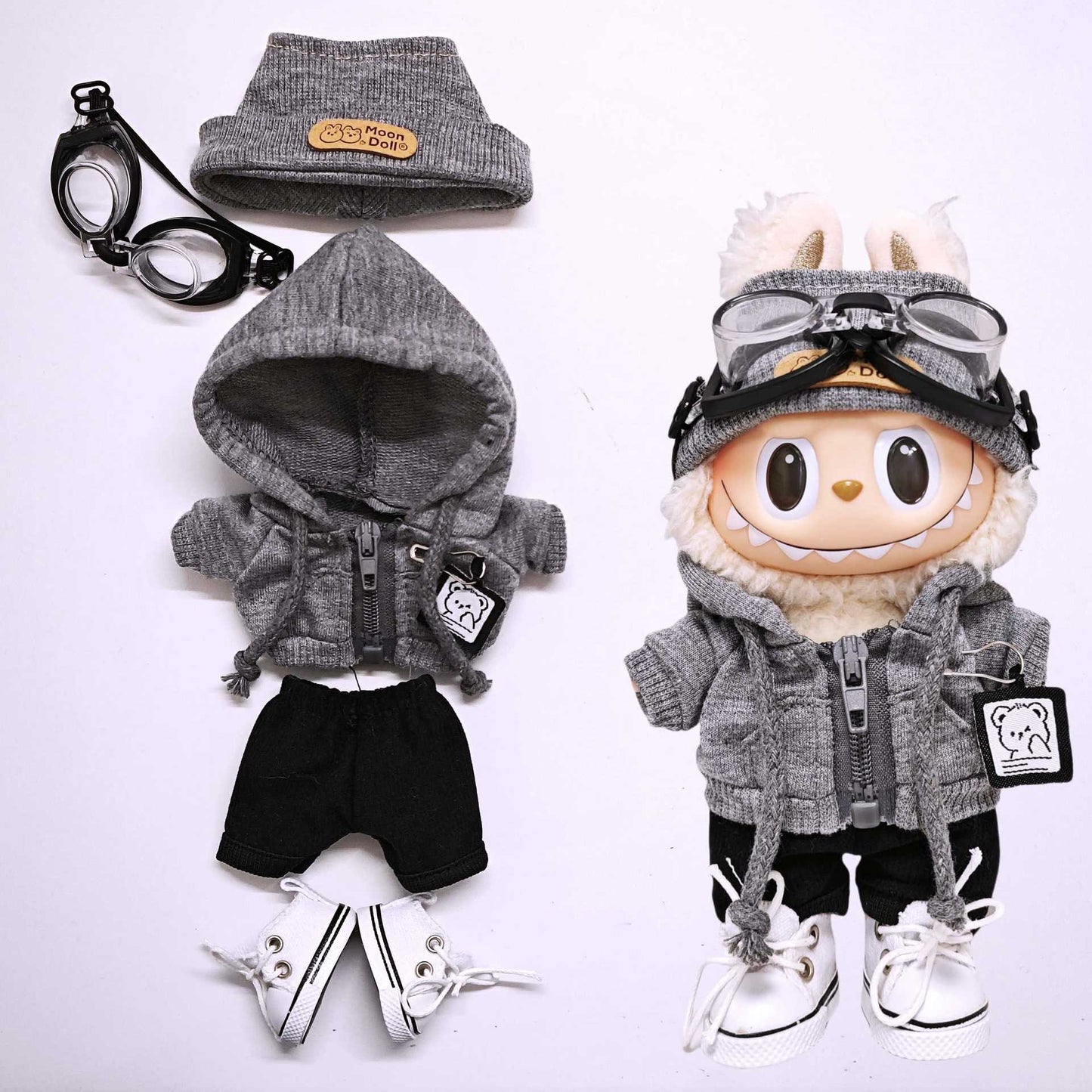 Labubu Clothing Set For 15cm/17cm Doll Hooded Sweatshirt Tops Pant Headphone Glass Shoes Camera