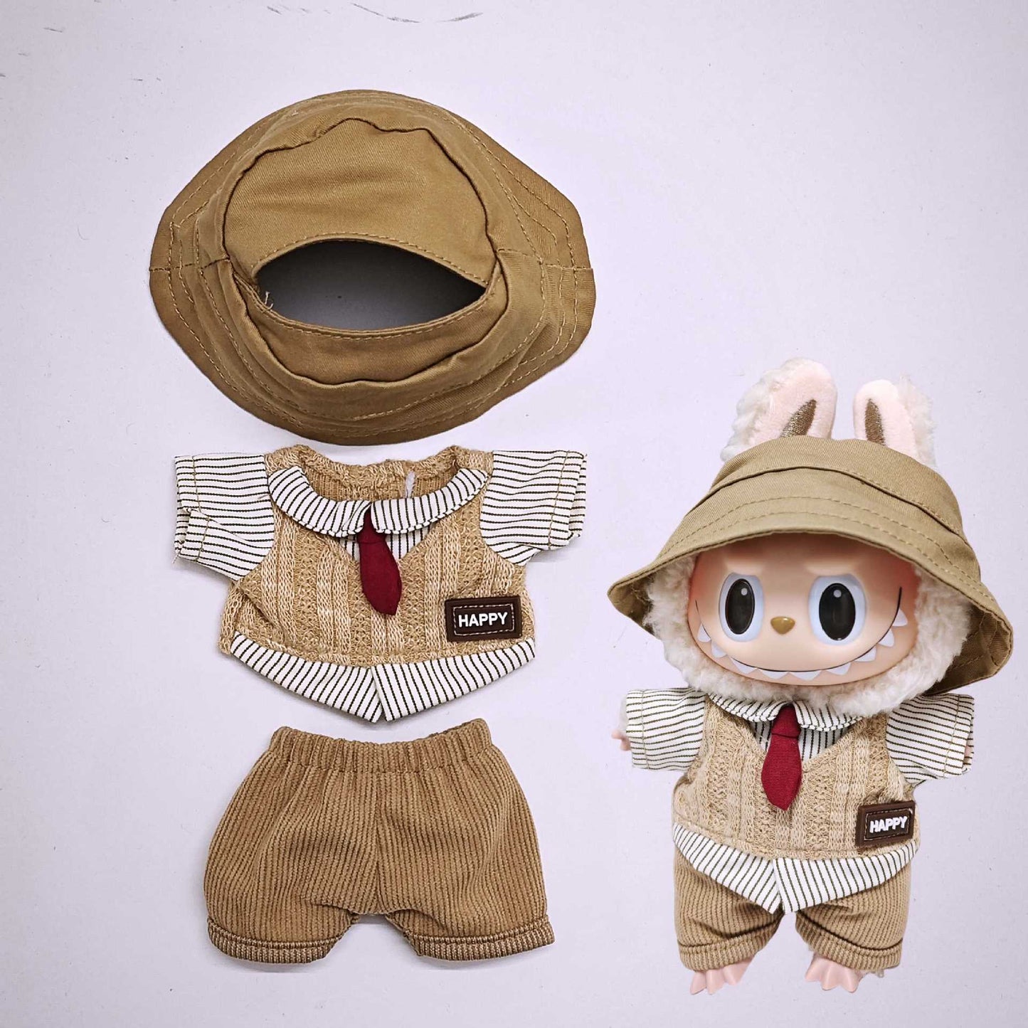 Labubu Clothes Retro British style Doll Outfits Hat Leopard Glass Camera Suit For 15/17cm Labubu