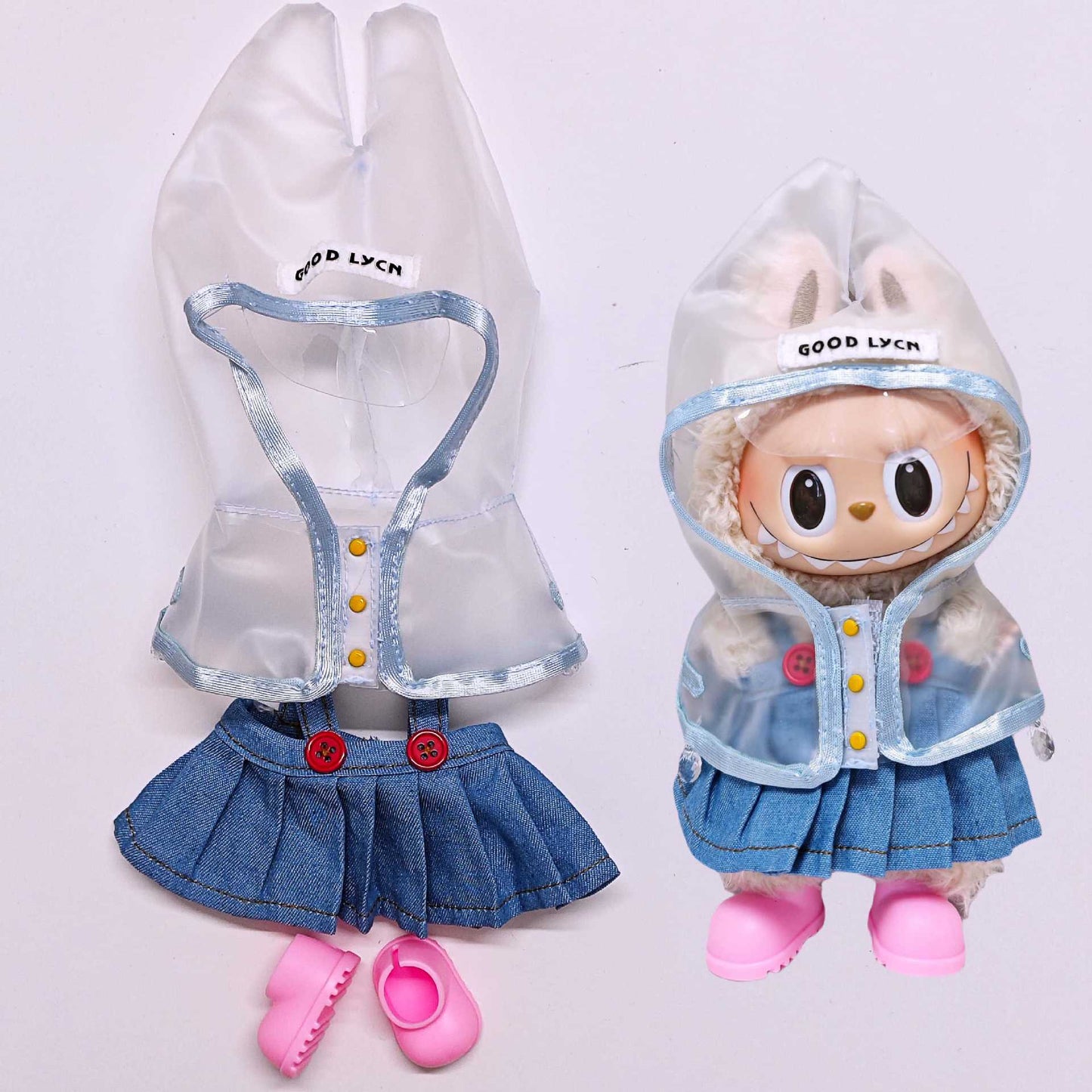 Labubu Raincoat For 15-17cm Doll Clothes Suspender Skirt Shoes Outfits Set