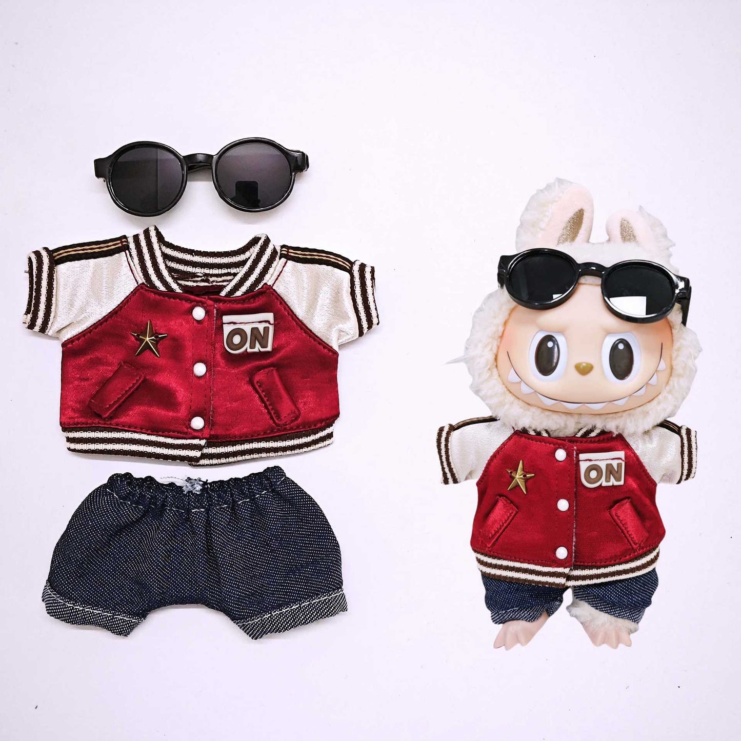 Labubu Clothes For 17cm Doll Outfits Baseball Jacket Tops Jeans Skirt Sunglasses Camera Fashion Accessories