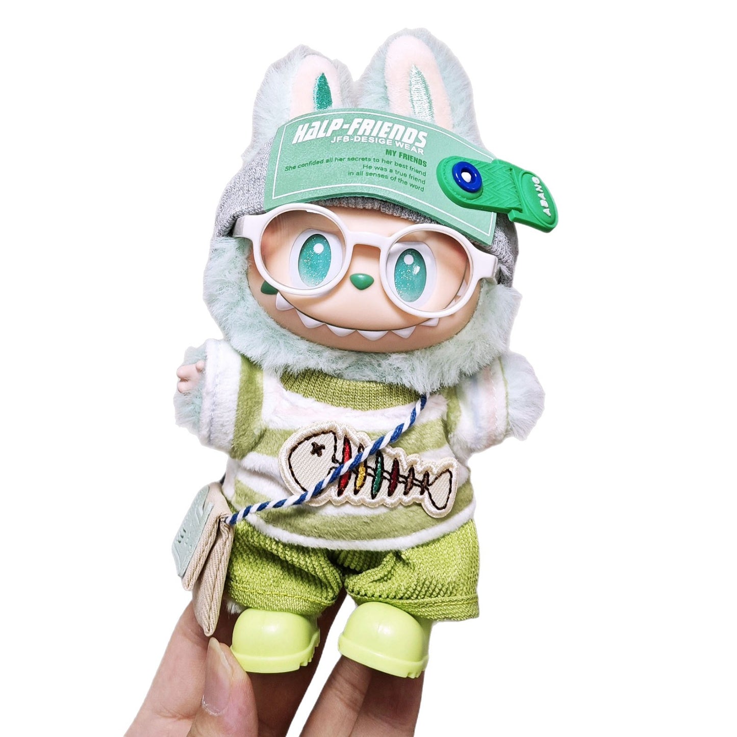 For V1/V2/V3 Labubu Fishbone Striped Tops and Pant Clothes Shoes Glass Headphone Outfits