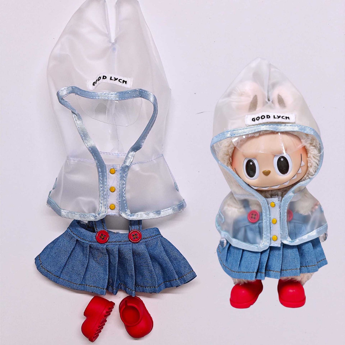 Labubu Raincoat For 15-17cm Doll Clothes Suspender Skirt Shoes Outfits Set