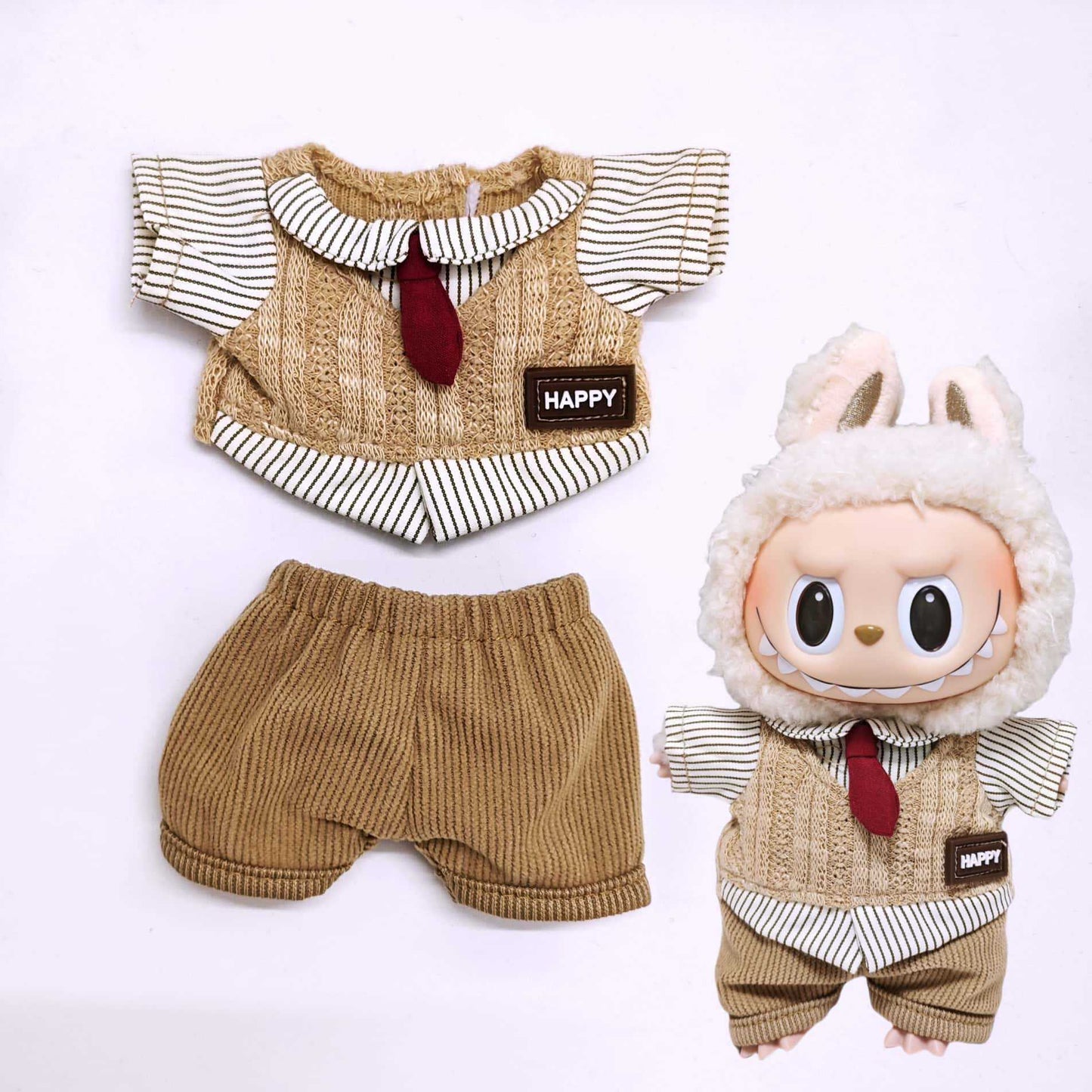 Labubu Clothes Retro British style Doll Outfits Hat Leopard Glass Camera Suit For 15/17cm Labubu