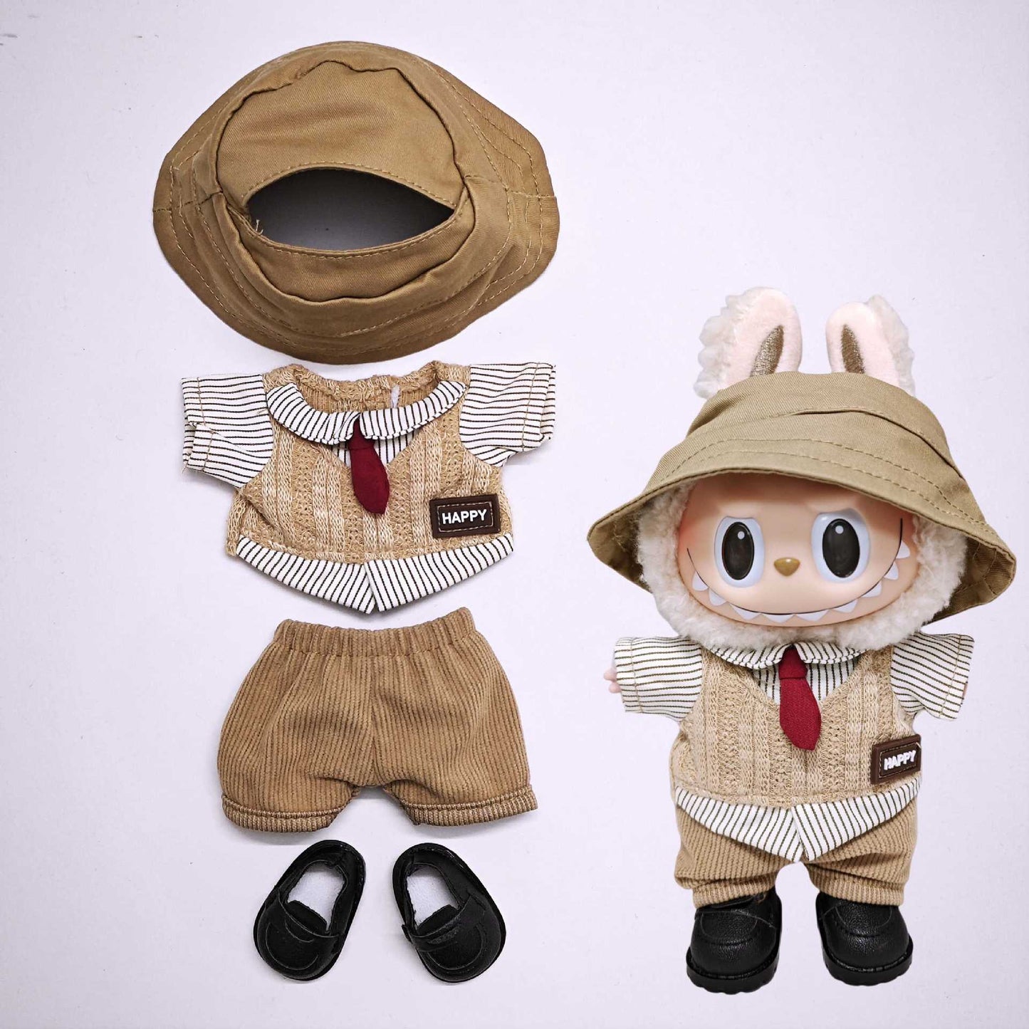 Labubu Clothes Retro British style Doll Outfits Hat Leopard Glass Camera Suit For 15/17cm Labubu