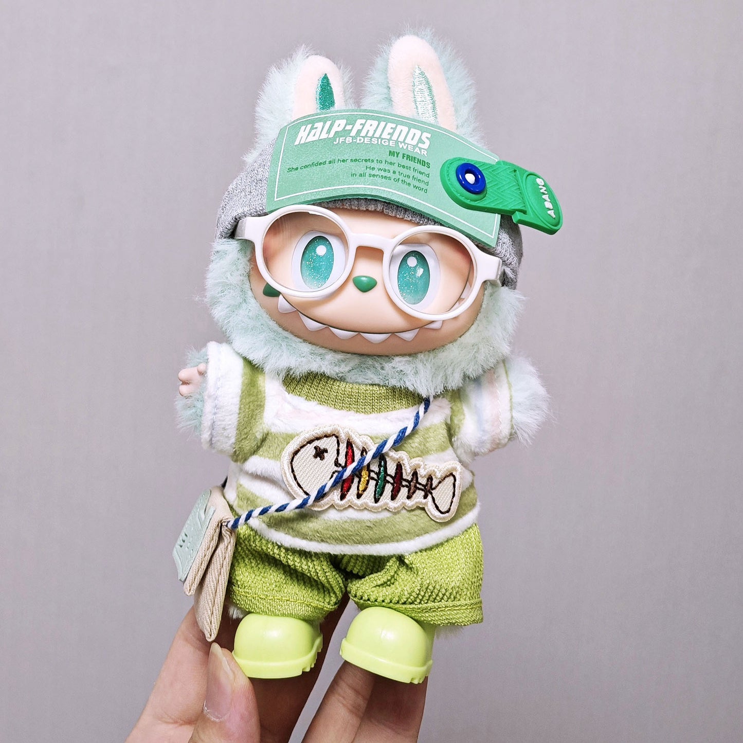 For V1/V2/V3 Labubu Fishbone Striped Tops and Pant Clothes Shoes Glass Headphone Outfits