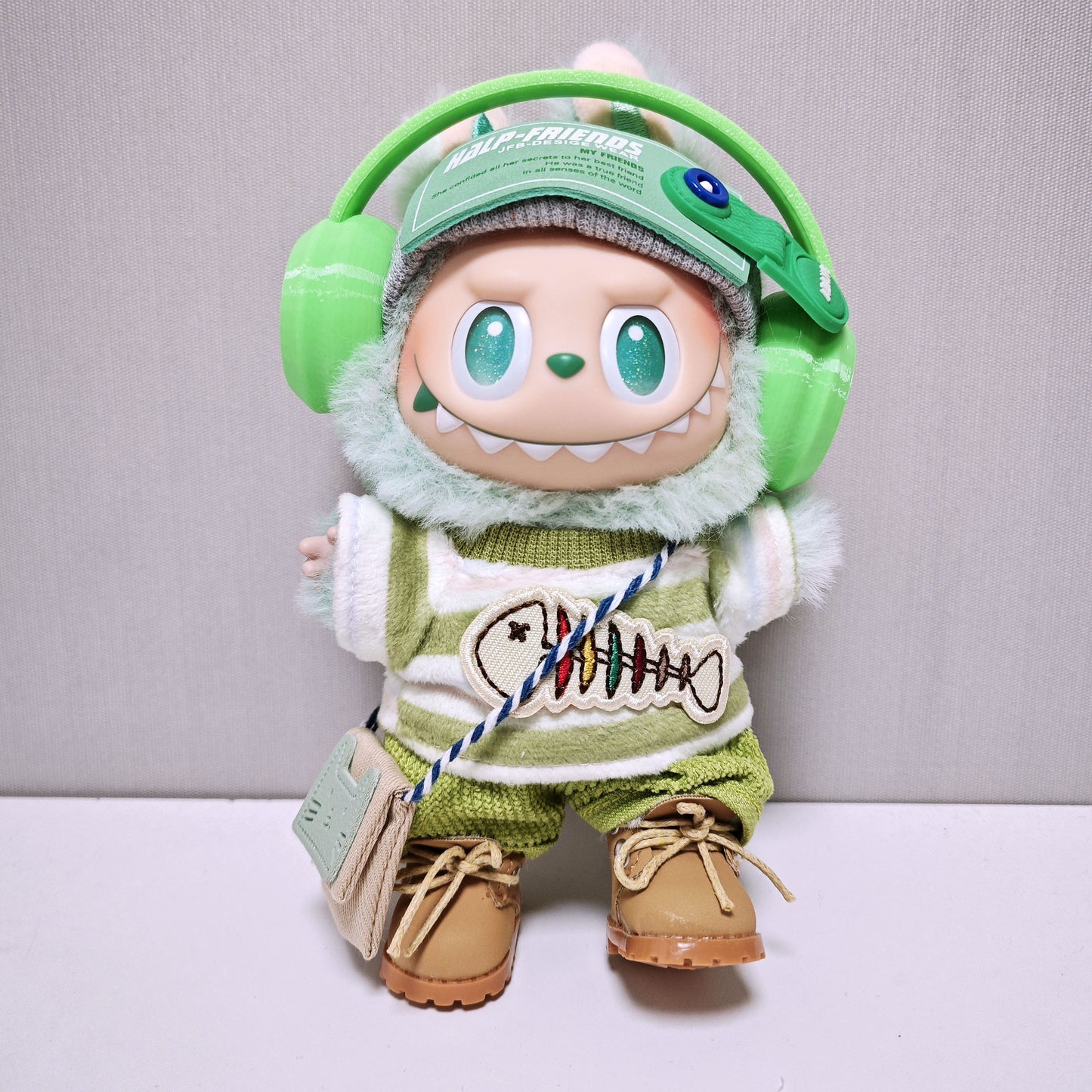 For V1/V2/V3 Labubu Fishbone Striped Tops and Pant Clothes Shoes Glass Headphone Outfits