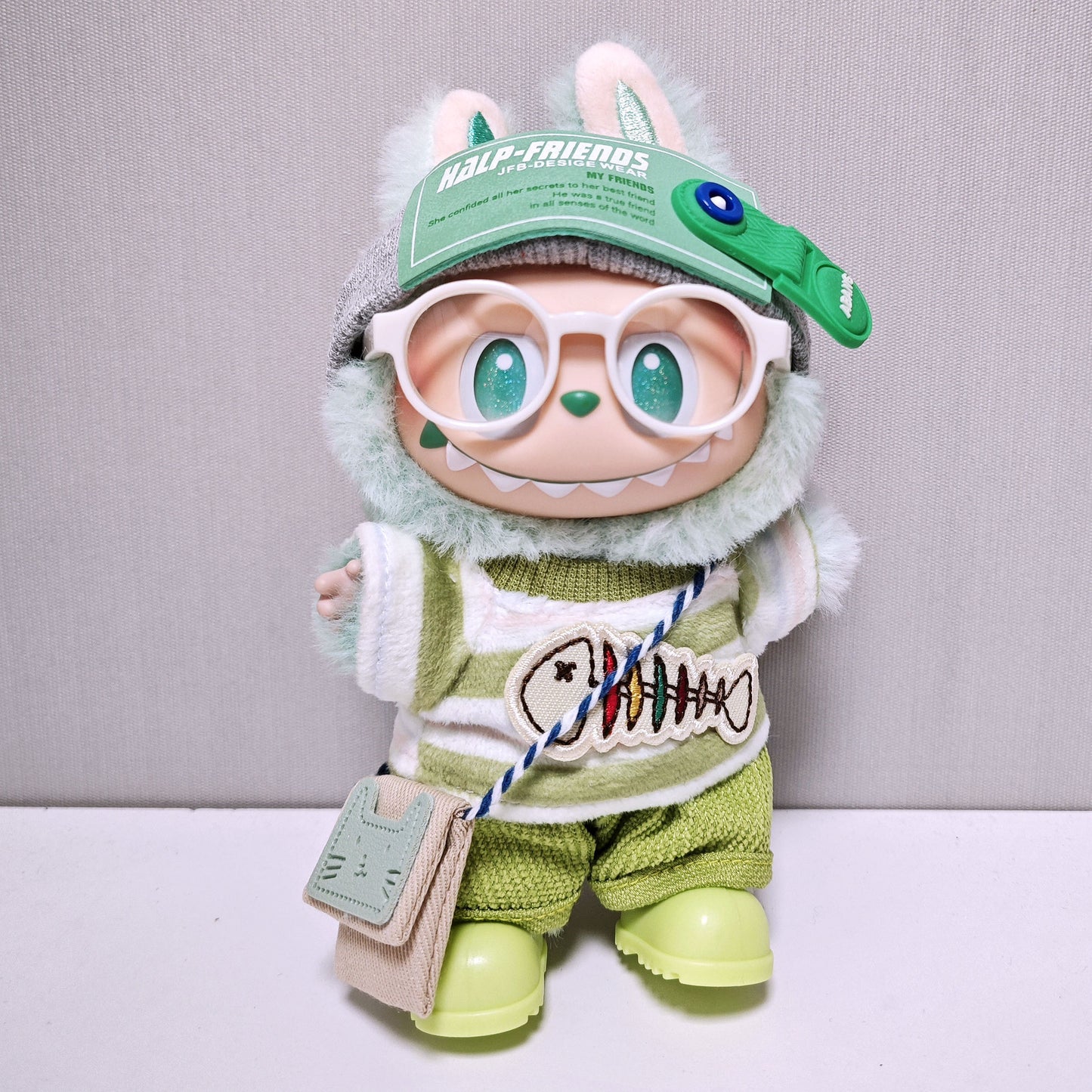 For V1/V2/V3 Labubu Fishbone Striped Tops and Pant Clothes Shoes Glass Headphone Outfits