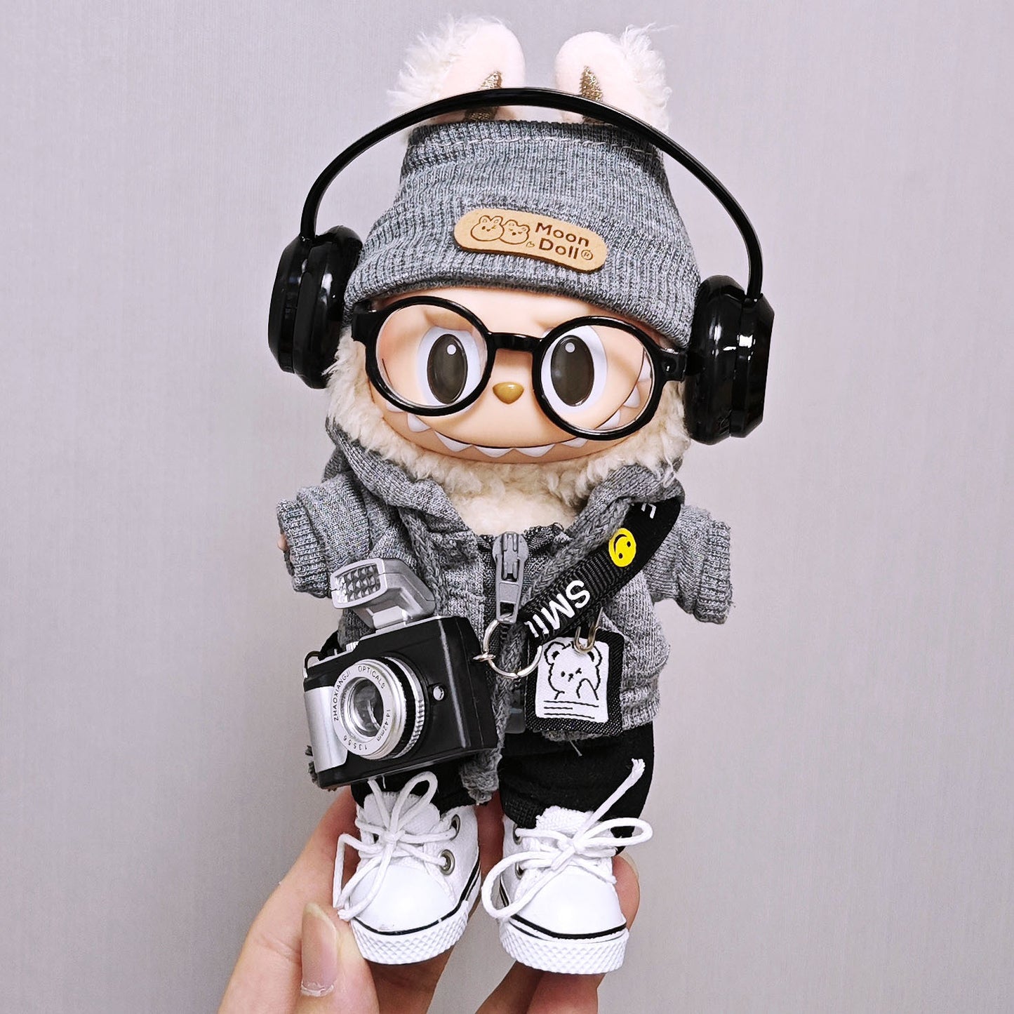 Labubu Clothing Set For 15cm/17cm Doll Hooded Sweatshirt Tops Pant Headphone Glass Shoes Camera