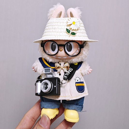 Labubu Clothes Set For V1/V2/V3 Doll Outfits Striped Tops Jeans Hat Accessories