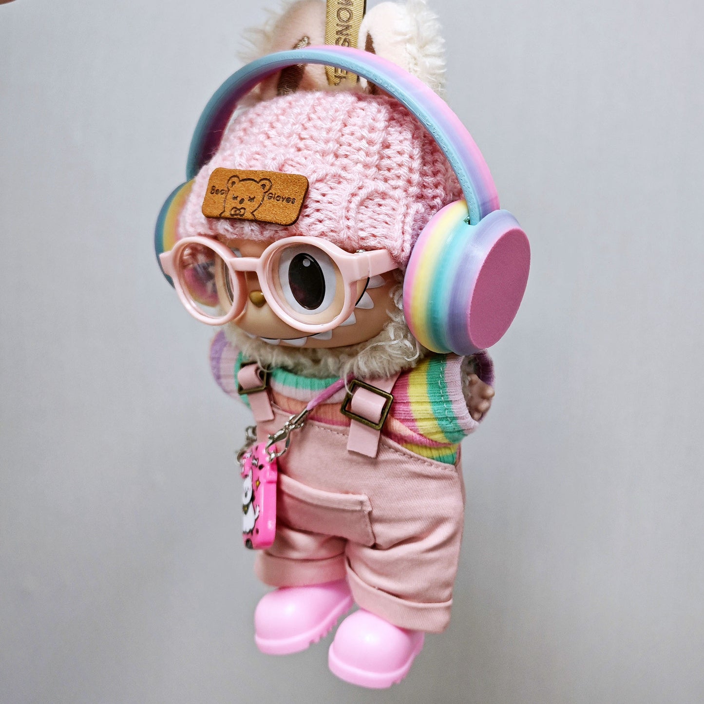 Labubu Outfits 7PCS Set Rainbow T-Shirt Overalls Headphone Clothes For V1/V2 Labuu/Lafufu (Suitable for 15cm/17cm)